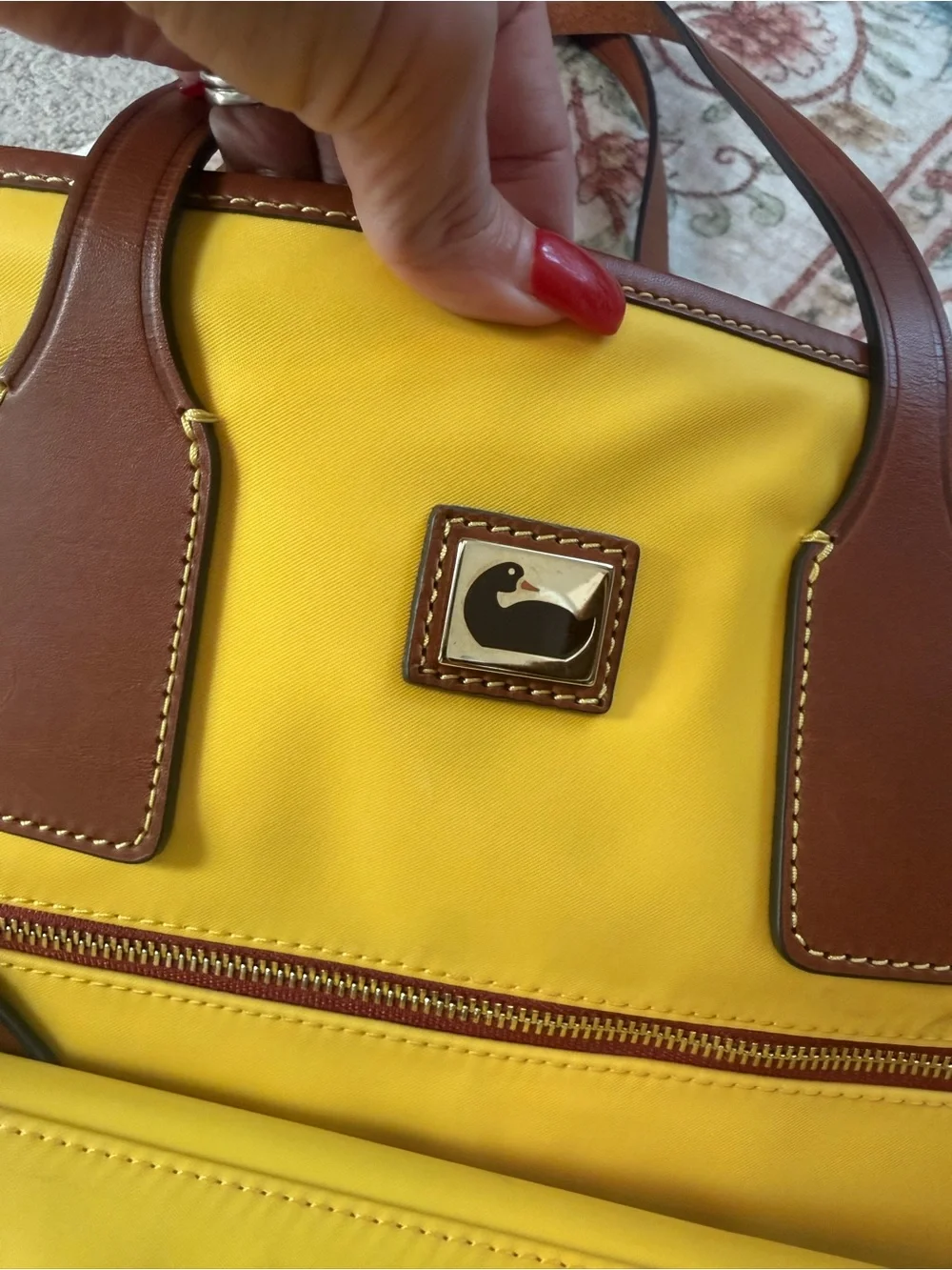 Dooney & Bourke Yellow Tote with Brown Leather Trim